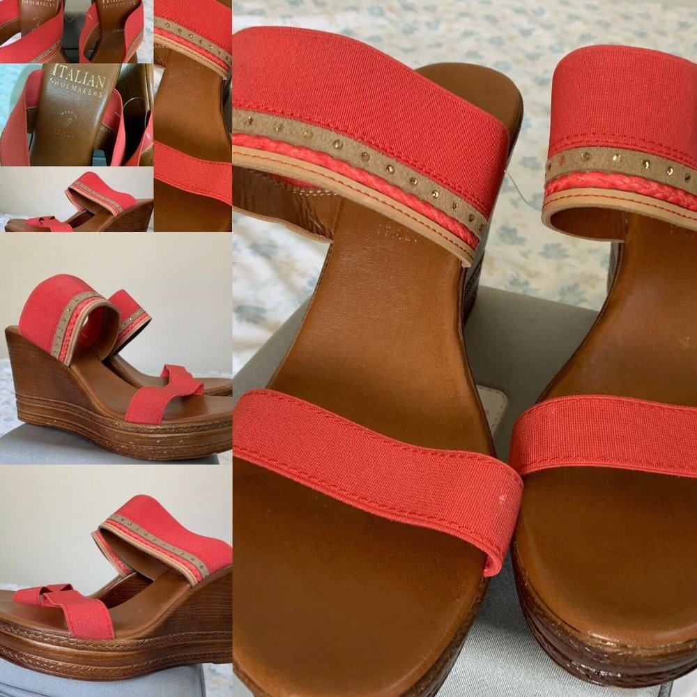 SOLD !!ITALIAN SHOEMAKERS Women's Pink/ Brown/Gold Wedges